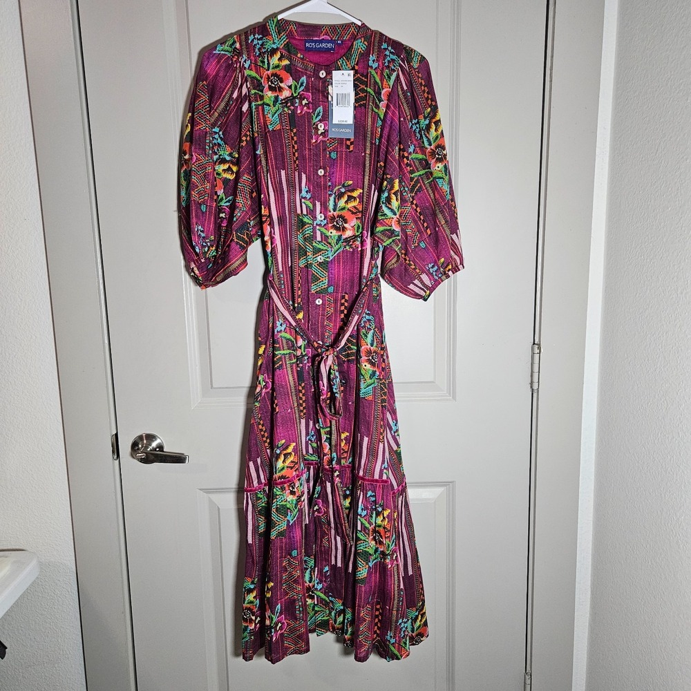 $220 NEW Ro's Garden Flirty Dress Campeche XS Midi Geometric Print Lined Purple